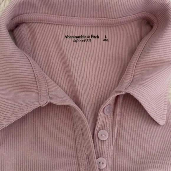 Abercrombie & Fitch Ribbed Polo Bodysuit – Muted Pink, Size Large | NWT - Picture 2 of 4